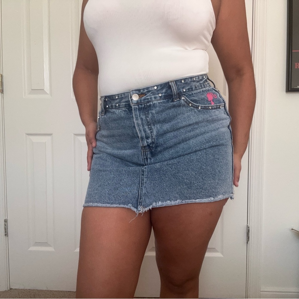 Barbie Blue Denim Skirt with Pink Embroidery